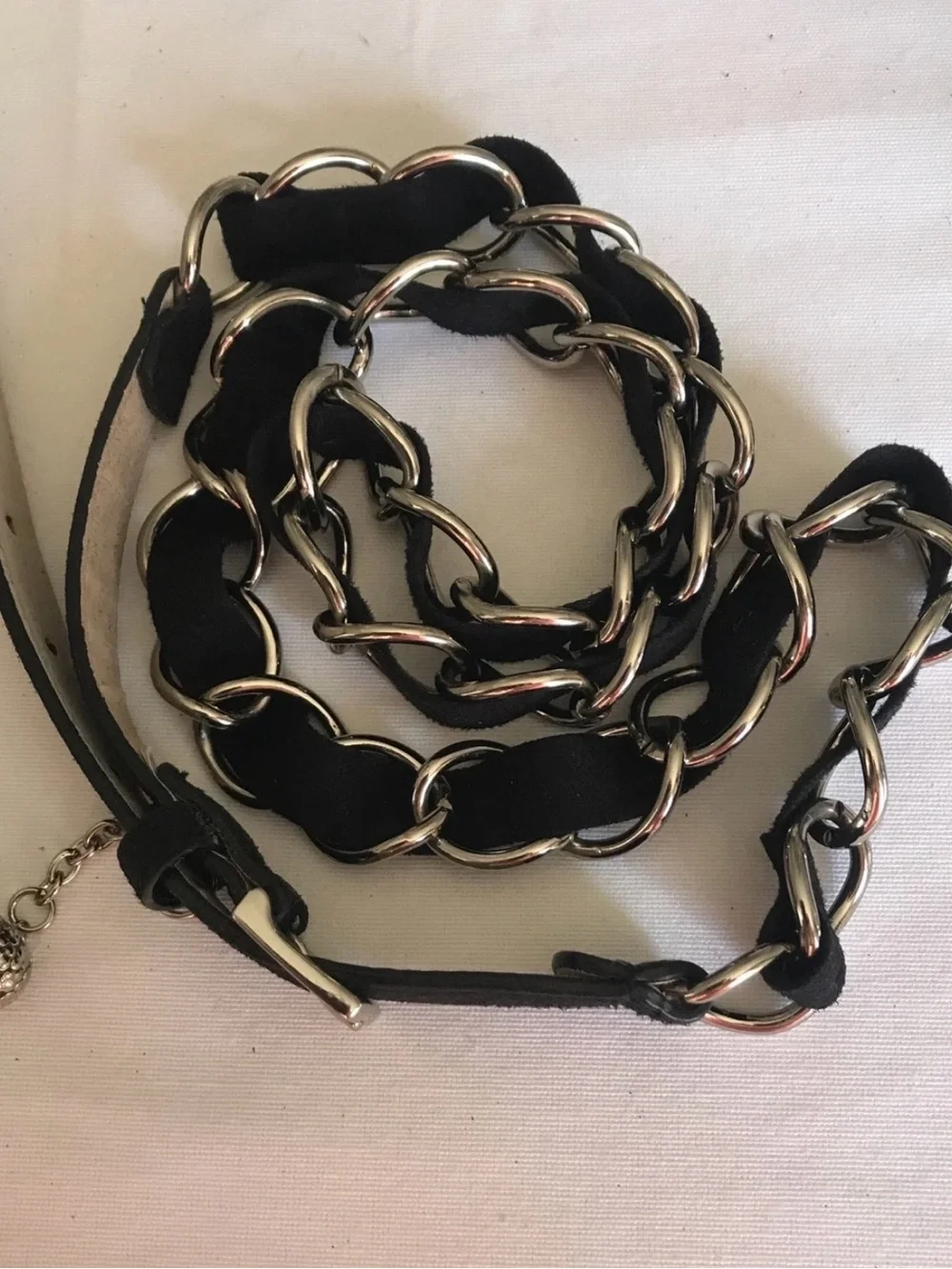Black Chain-Link Waist Belt with Silver Hardware